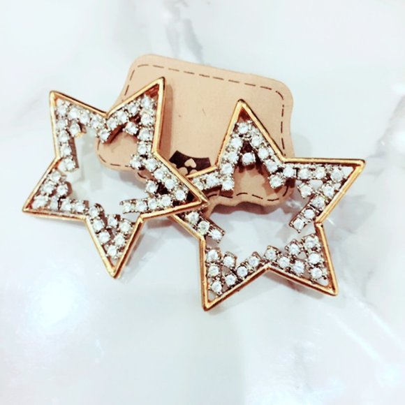Jewelry - Bling Rhinestone Star Earrings Gold Tone